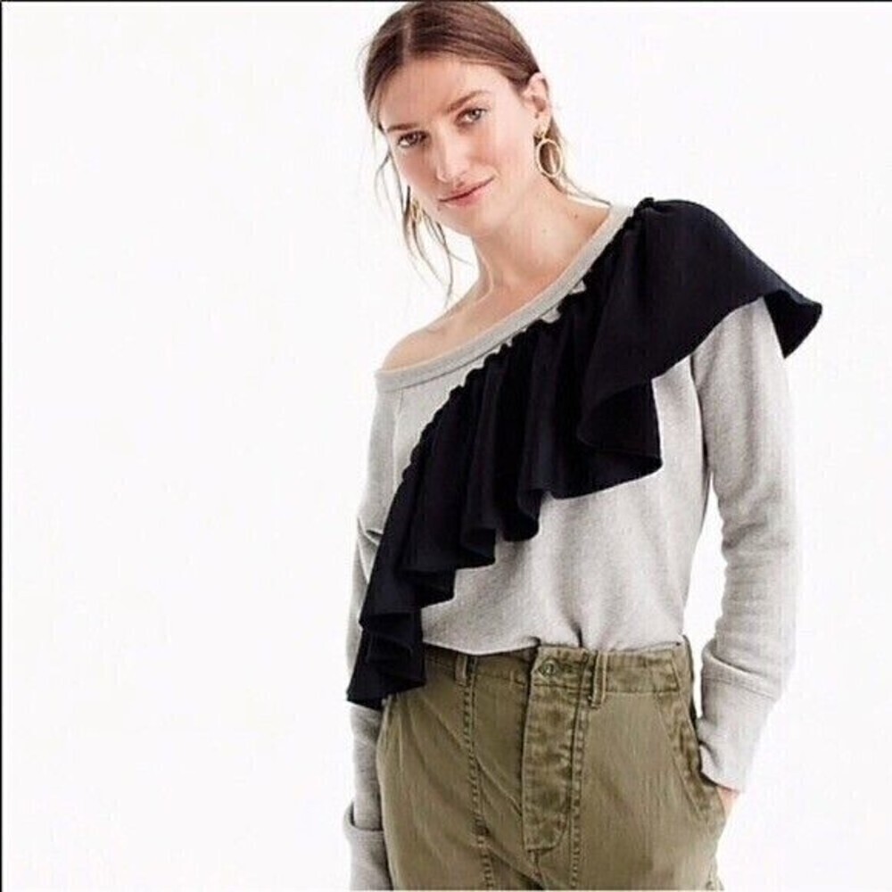 J Crew Ruffled Pullover sweatshirt top size S feminine cozy
